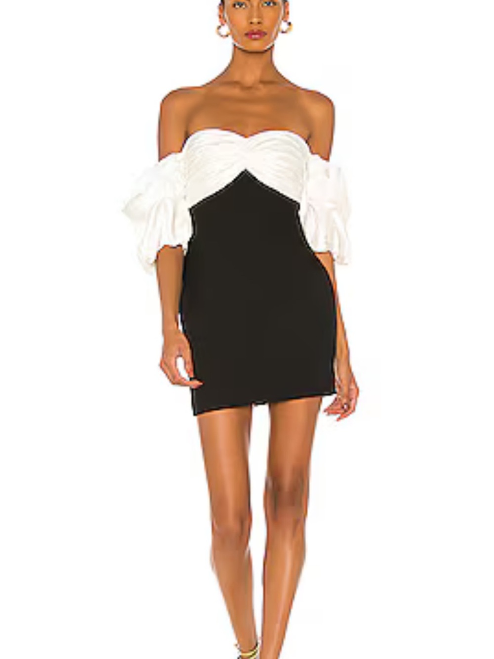 cinq a sept Teagan dress Ivory and Black Off-Shoulder Puff Sleeve Mini Dress